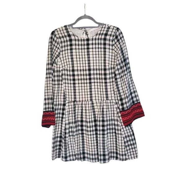 Zara Trafaluc Plaid Embroidered Drop Waist Super Cute Mini Dress, Size Small - Picture 1 of 13